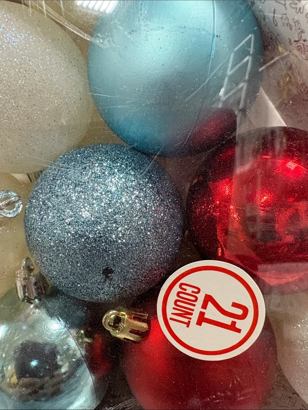 Holiday Shatter Proof Ornament Set - Red, Blue, and White
